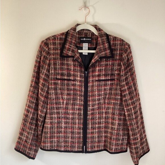 Sag Harbor Jackets & Blazers - Vintage Sag Harbor Red/Black Plaid Zip-Up Jacket Size 12 Petite
